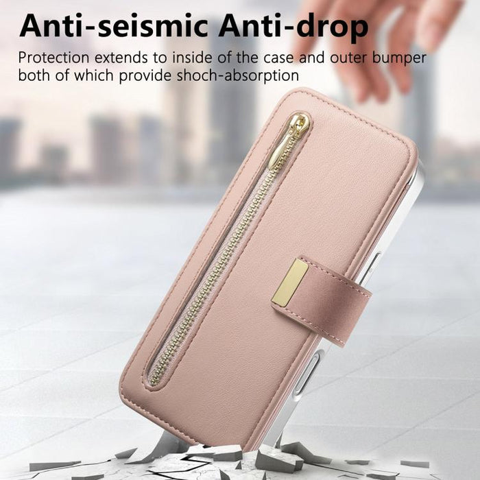 Cartera con cremallera, anillo plateado con orificio de precisión y bloqueo RFID, funda magnética para teléfono de cuero vegano, For Redmi Turbo 4 Pro / Poco F7, For Redmi Turbo 4, For Redmi Note 14 5G