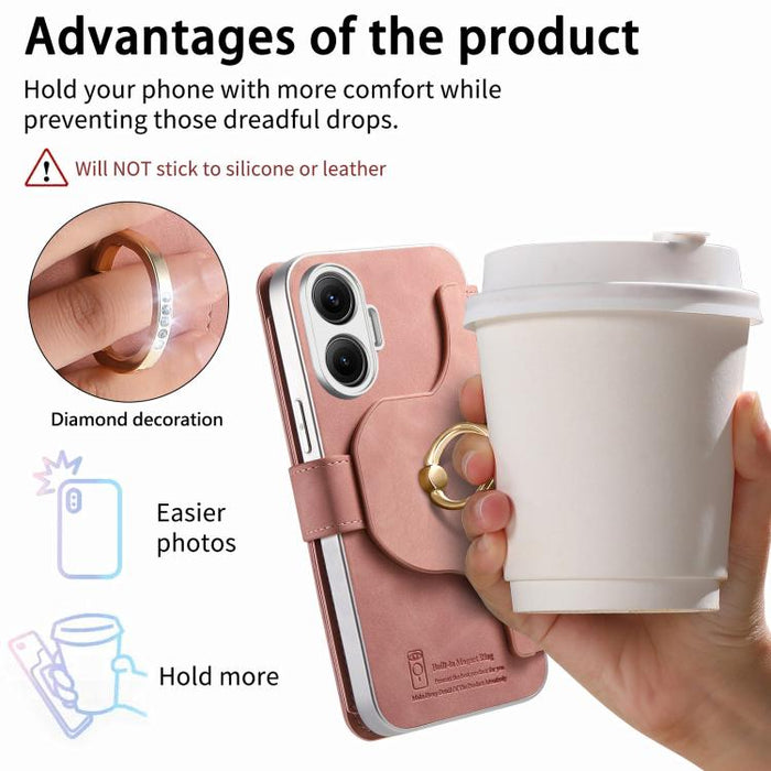 Cartera con cremallera, anillo plateado con orificio de precisión y bloqueo RFID, funda magnética para teléfono de cuero vegano, For Redmi Turbo 4 Pro / Poco F7, For Redmi Turbo 4, For Redmi Note 14 5G