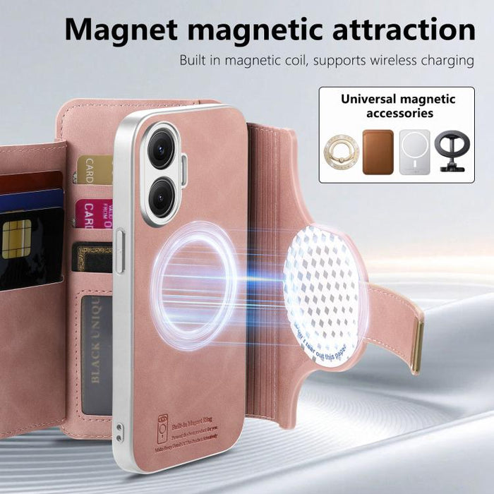 Cartera con cremallera, anillo plateado con orificio de precisión y bloqueo RFID, funda magnética para teléfono de cuero vegano, For Redmi Turbo 4 Pro / Poco F7, For Redmi Turbo 4, For Redmi Note 14 5G