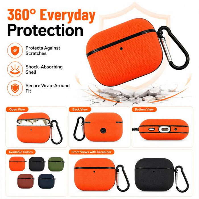 Funda protectora para auriculares de cuero de doble hebra de tejido técnico, For AirPods Pro 3, For AirPods 4, For AirPods Pro 2, For AirPods 3, For AirPods Pro, For AirPods 2 / 1