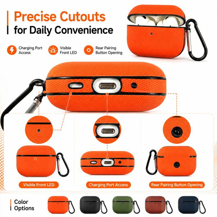 Funda protectora para auriculares de cuero de doble hebra de tejido técnico, For AirPods Pro 3, For AirPods 4, For AirPods Pro 2, For AirPods 3, For AirPods Pro, For AirPods 2 / 1