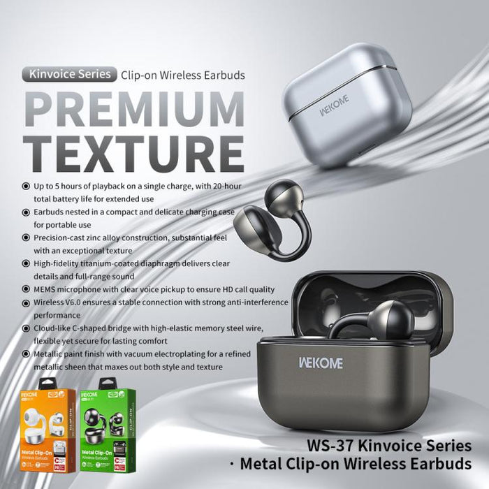 Auriculares inalámbricos Bluetooth metálicos con clip WK WS-37 de la serie Kinvoice, WS-37