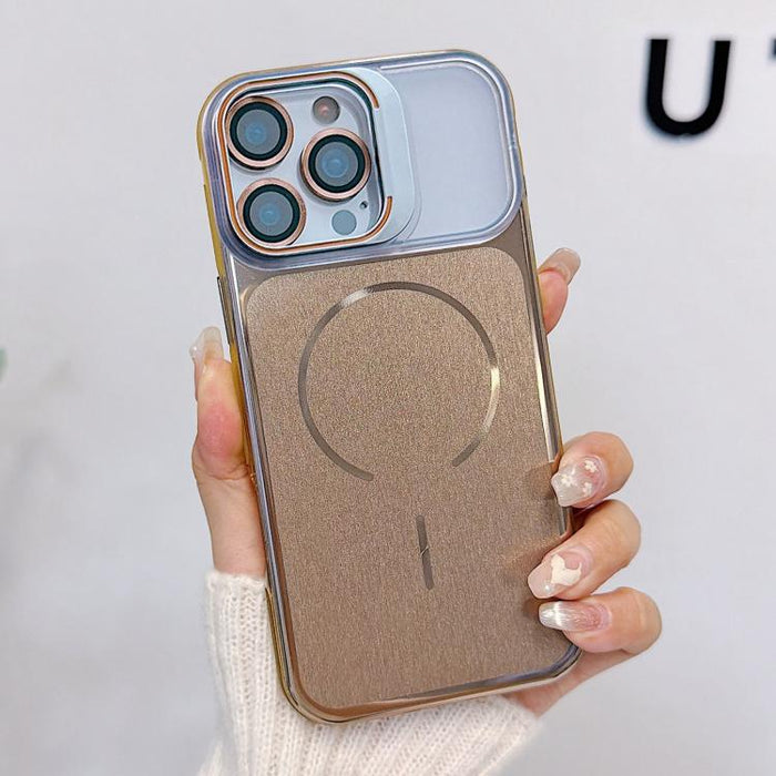 Funda magnética cepillada para teléfono con soporte para marco de lente, For iPhone 13 Pro Max, For iPhone 13 Pro, For iPhone 13, For iPhone 12, For iPhone 12 Pro Max, For iPhone 12 Pro, For iPhone 11