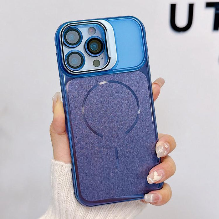 Funda magnética cepillada para teléfono con soporte para marco de lente, For iPhone 13 Pro Max, For iPhone 13 Pro, For iPhone 13, For iPhone 12, For iPhone 12 Pro Max, For iPhone 12 Pro, For iPhone 11