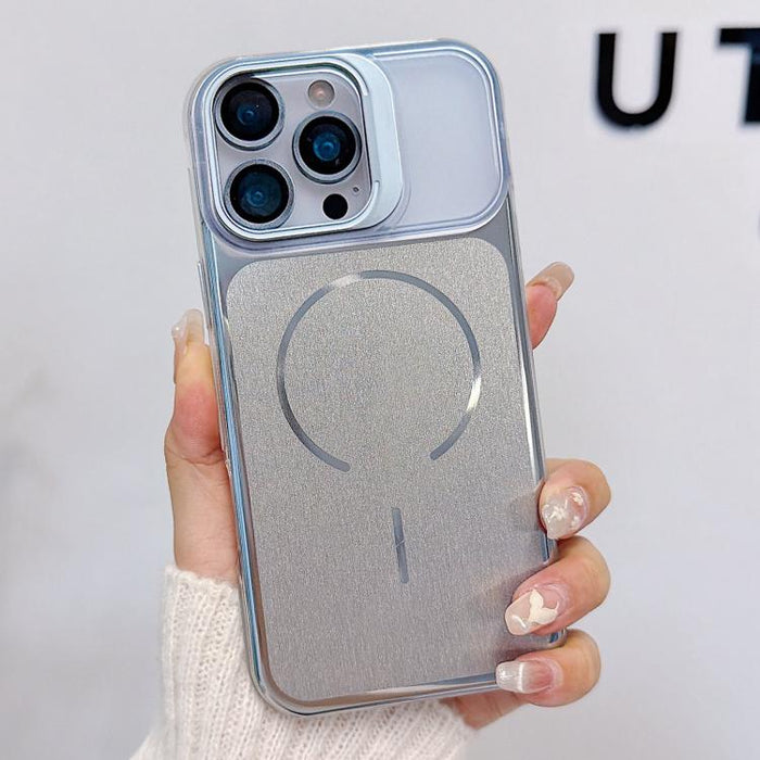 Funda magnética cepillada para teléfono con soporte para marco de lente, For iPhone 13 Pro Max, For iPhone 13 Pro, For iPhone 13, For iPhone 12, For iPhone 12 Pro Max, For iPhone 12 Pro, For iPhone 11