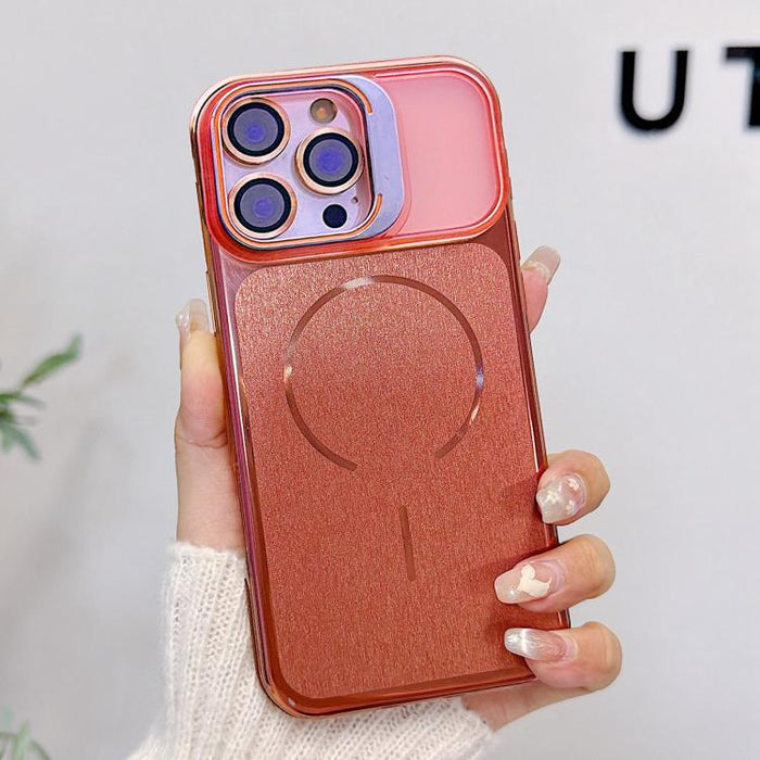 Funda magnética cepillada para teléfono con soporte para marco de lente, For iPhone 13 Pro Max, For iPhone 13 Pro, For iPhone 13, For iPhone 12, For iPhone 12 Pro Max, For iPhone 12 Pro, For iPhone 11
