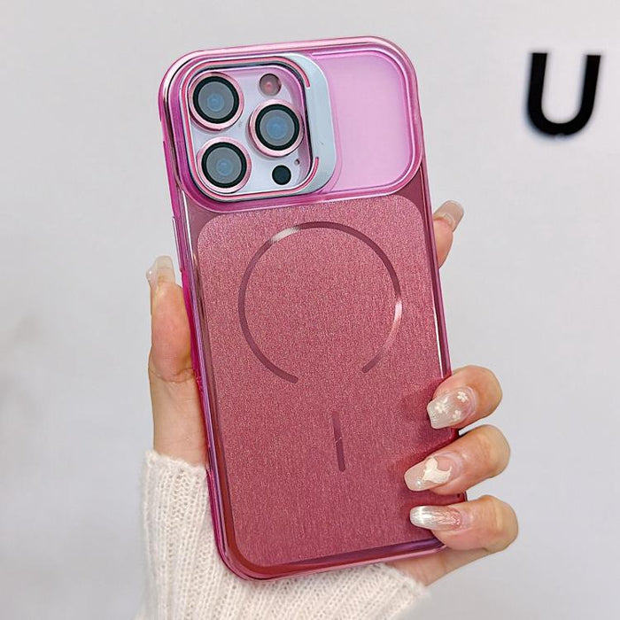 Funda magnética cepillada para teléfono con soporte para marco de lente, For iPhone 13 Pro Max, For iPhone 13 Pro, For iPhone 13, For iPhone 12, For iPhone 12 Pro Max, For iPhone 12 Pro, For iPhone 11