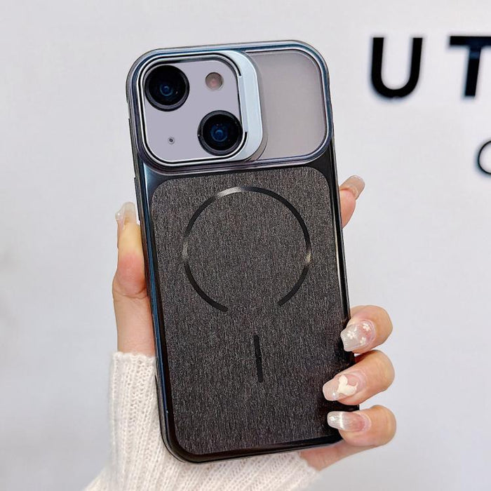 Funda magnética cepillada para teléfono con soporte para marco de lente, For iPhone 13 Pro Max, For iPhone 13 Pro, For iPhone 13, For iPhone 12, For iPhone 12 Pro Max, For iPhone 12 Pro, For iPhone 11