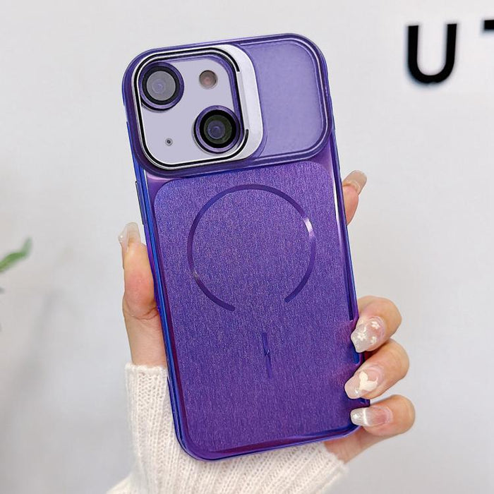 Funda magnética cepillada para teléfono con soporte para marco de lente, For iPhone 13 Pro Max, For iPhone 13 Pro, For iPhone 13, For iPhone 12, For iPhone 12 Pro Max, For iPhone 12 Pro, For iPhone 11