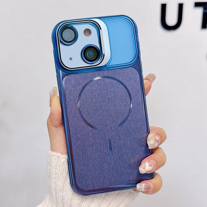 Funda magnética cepillada para teléfono con soporte para marco de lente, For iPhone 13 Pro Max, For iPhone 13 Pro, For iPhone 13, For iPhone 12, For iPhone 12 Pro Max, For iPhone 12 Pro, For iPhone 11