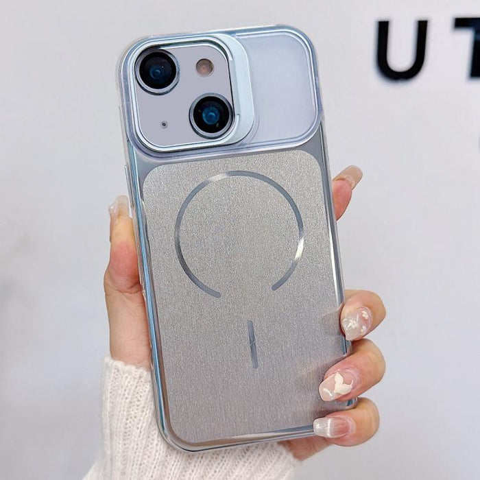 Funda magnética cepillada para teléfono con soporte para marco de lente, For iPhone 13 Pro Max, For iPhone 13 Pro, For iPhone 13, For iPhone 12, For iPhone 12 Pro Max, For iPhone 12 Pro, For iPhone 11