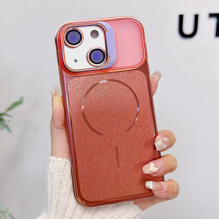 Funda magnética cepillada para teléfono con soporte para marco de lente, For iPhone 13 Pro Max, For iPhone 13 Pro, For iPhone 13, For iPhone 12, For iPhone 12 Pro Max, For iPhone 12 Pro, For iPhone 11