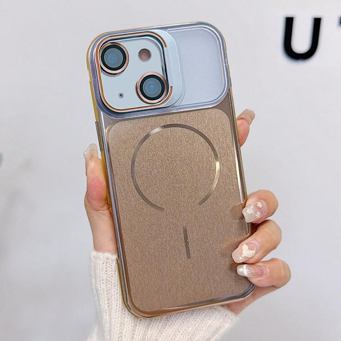 Funda magnética cepillada para teléfono con soporte para marco de lente, For iPhone 13 Pro Max, For iPhone 13 Pro, For iPhone 13, For iPhone 12, For iPhone 12 Pro Max, For iPhone 12 Pro, For iPhone 11