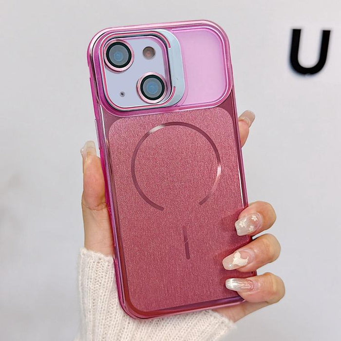 Funda magnética cepillada para teléfono con soporte para marco de lente, For iPhone 13 Pro Max, For iPhone 13 Pro, For iPhone 13, For iPhone 12, For iPhone 12 Pro Max, For iPhone 12 Pro, For iPhone 11