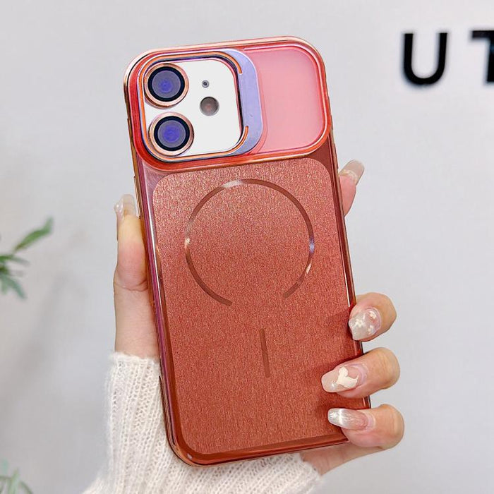 Funda magnética cepillada para teléfono con soporte para marco de lente, For iPhone 13 Pro Max, For iPhone 13 Pro, For iPhone 13, For iPhone 12, For iPhone 12 Pro Max, For iPhone 12 Pro, For iPhone 11