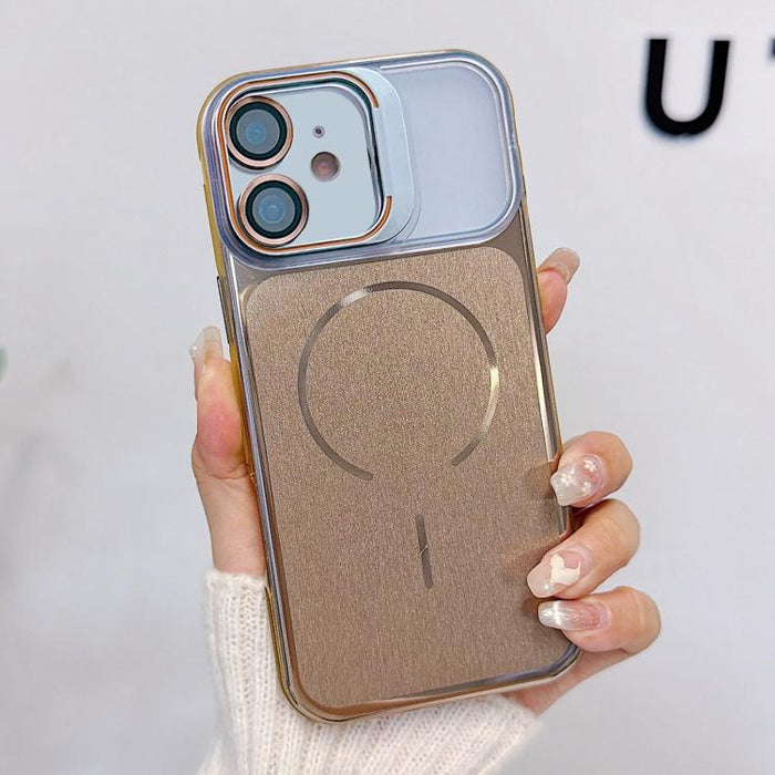 Funda magnética cepillada para teléfono con soporte para marco de lente, For iPhone 13 Pro Max, For iPhone 13 Pro, For iPhone 13, For iPhone 12, For iPhone 12 Pro Max, For iPhone 12 Pro, For iPhone 11
