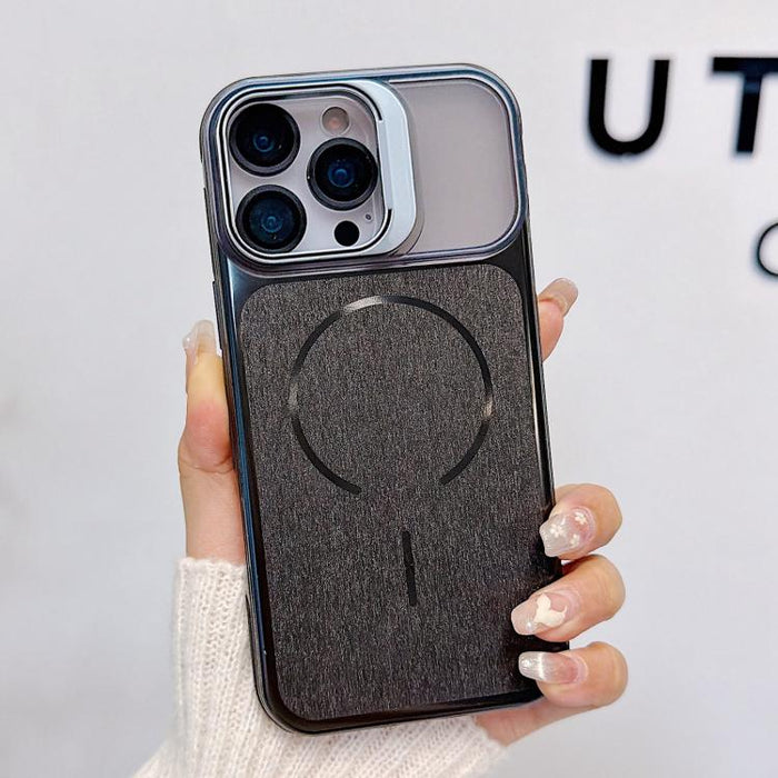 Funda magnética cepillada para teléfono con soporte para marco de lente, For iPhone 13 Pro Max, For iPhone 13 Pro, For iPhone 13, For iPhone 12, For iPhone 12 Pro Max, For iPhone 12 Pro, For iPhone 11