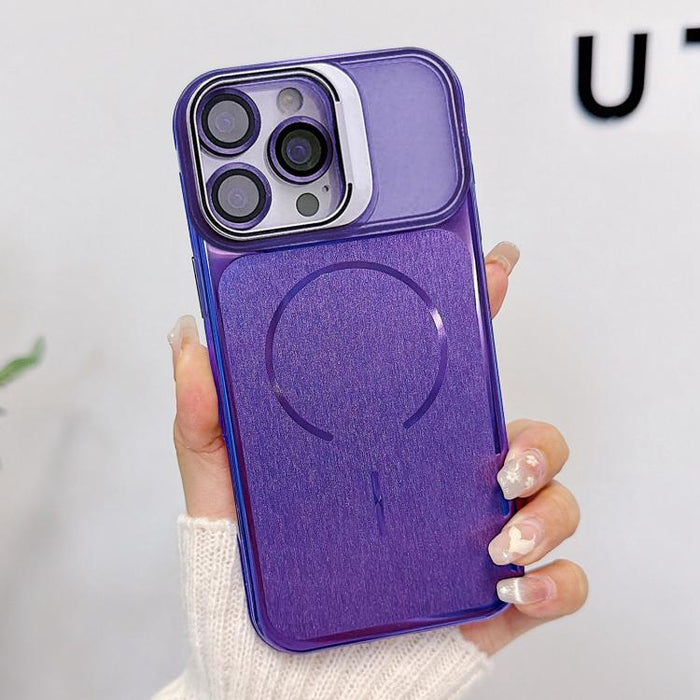 Funda magnética cepillada para teléfono con soporte para marco de lente, For iPhone 13 Pro Max, For iPhone 13 Pro, For iPhone 13, For iPhone 12, For iPhone 12 Pro Max, For iPhone 12 Pro, For iPhone 11