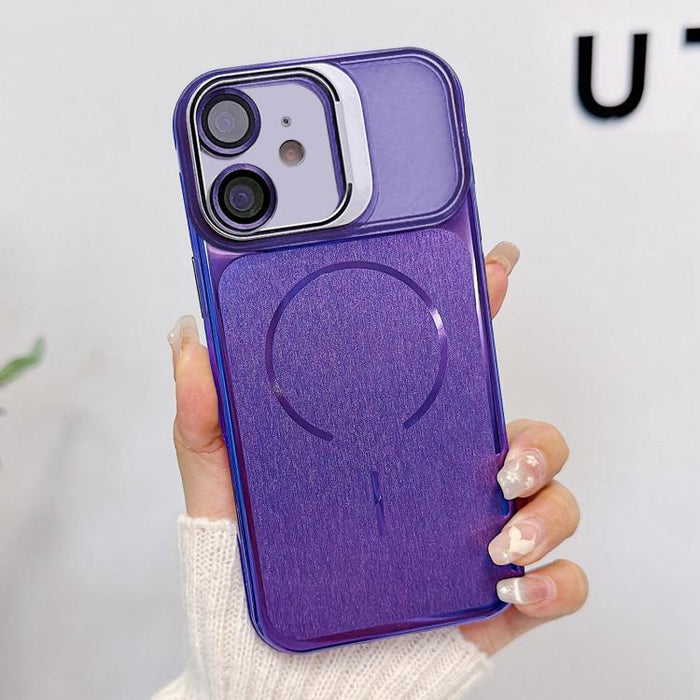 Funda magnética cepillada para teléfono con soporte para marco de lente, For iPhone 13 Pro Max, For iPhone 13 Pro, For iPhone 13, For iPhone 12, For iPhone 12 Pro Max, For iPhone 12 Pro, For iPhone 11