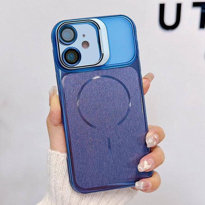 Funda magnética cepillada para teléfono con soporte para marco de lente, For iPhone 13 Pro Max, For iPhone 13 Pro, For iPhone 13, For iPhone 12, For iPhone 12 Pro Max, For iPhone 12 Pro, For iPhone 11
