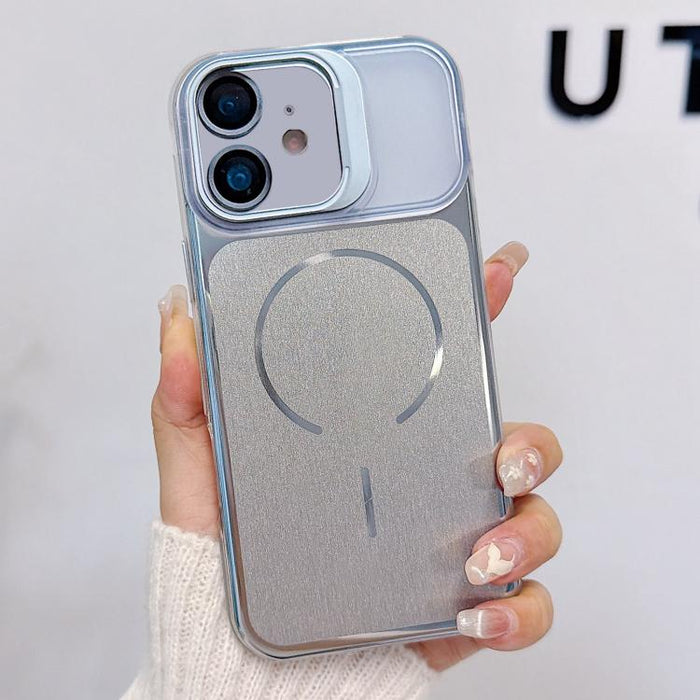 Funda magnética cepillada para teléfono con soporte para marco de lente, For iPhone 13 Pro Max, For iPhone 13 Pro, For iPhone 13, For iPhone 12, For iPhone 12 Pro Max, For iPhone 12 Pro, For iPhone 11