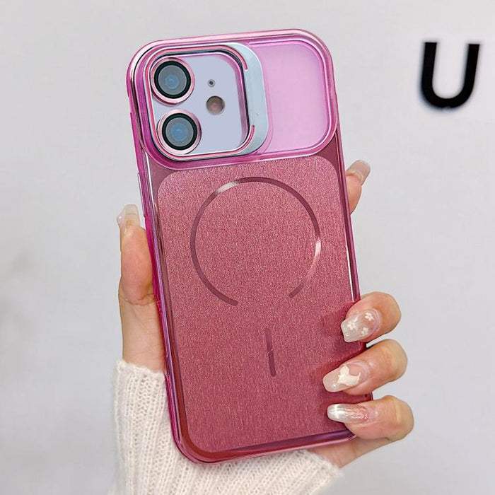Funda magnética cepillada para teléfono con soporte para marco de lente, For iPhone 13 Pro Max, For iPhone 13 Pro, For iPhone 13, For iPhone 12, For iPhone 12 Pro Max, For iPhone 12 Pro, For iPhone 11