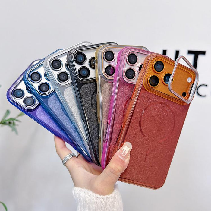 Funda magnética cepillada para teléfono con soporte para marco de lente, For iPhone 13 Pro Max, For iPhone 13 Pro, For iPhone 13, For iPhone 12, For iPhone 12 Pro Max, For iPhone 12 Pro, For iPhone 11