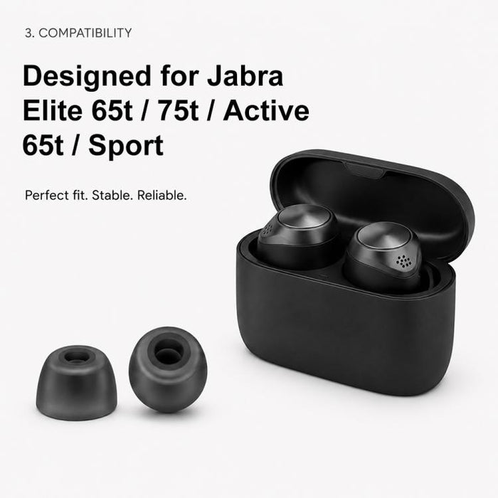 Kit de 6 pares de almohadillas de silicona de repuesto XDcase, tamaños S/M/L, cepillo de limpieza de color aleatorio, For Jabra Elite 65t / 75t / Active 65t