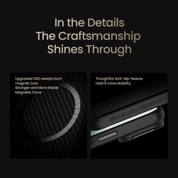 Funda magnética para teléfono NILLKIN CarboProp CamShield negra translúcida, For iPhone 17 Pro Max, For iPhone 17 Pro