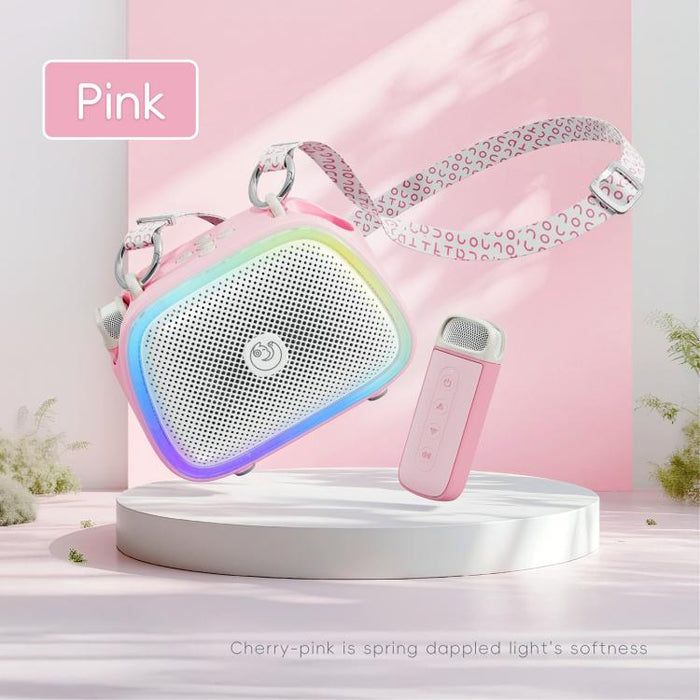 Altavoz inalámbrico portátil para karaoke C22 con micrófono y correa para el hombro.