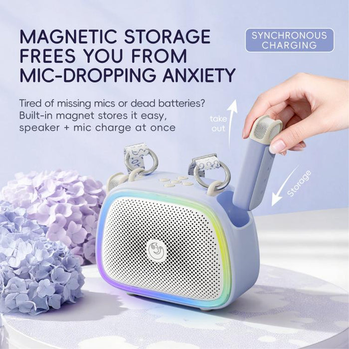 Altavoz inalámbrico portátil para karaoke C22 con micrófono y correa para el hombro.