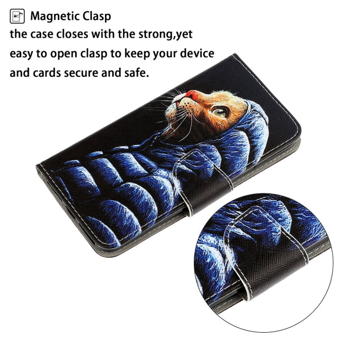 Estuche de cuero de PU con tapa horizontal de dibujo en color 3D con soporte y ranuras para tarjetas y billetera