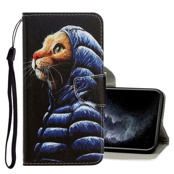 Estuche de cuero de PU con tapa horizontal de dibujo en color 3D con soporte y ranuras para tarjetas y billetera