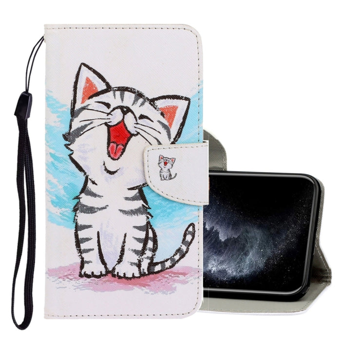 Estuche de cuero de PU con tapa horizontal de dibujo en color 3D con soporte y ranuras para tarjetas y billetera
