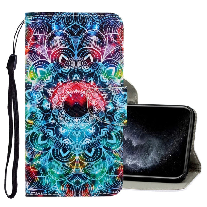 Estuche de cuero de PU con tapa horizontal de dibujo en color 3D con soporte y ranuras para tarjetas y billetera