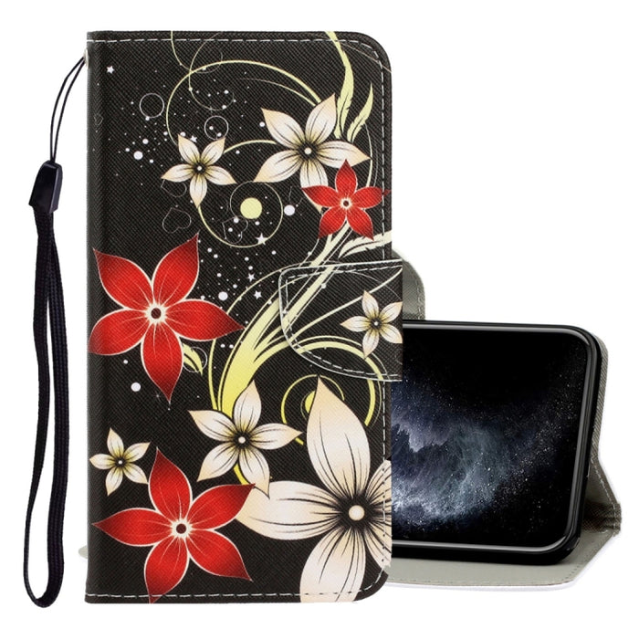 Estuche de cuero de PU con tapa horizontal de dibujo en color 3D con soporte y ranuras para tarjetas y billetera