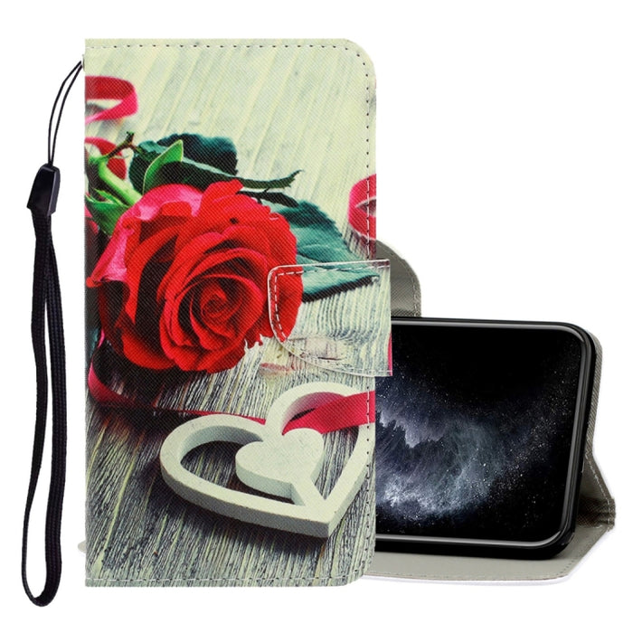 Estuche de cuero de PU con tapa horizontal de dibujo en color 3D con soporte y ranuras para tarjetas y billetera