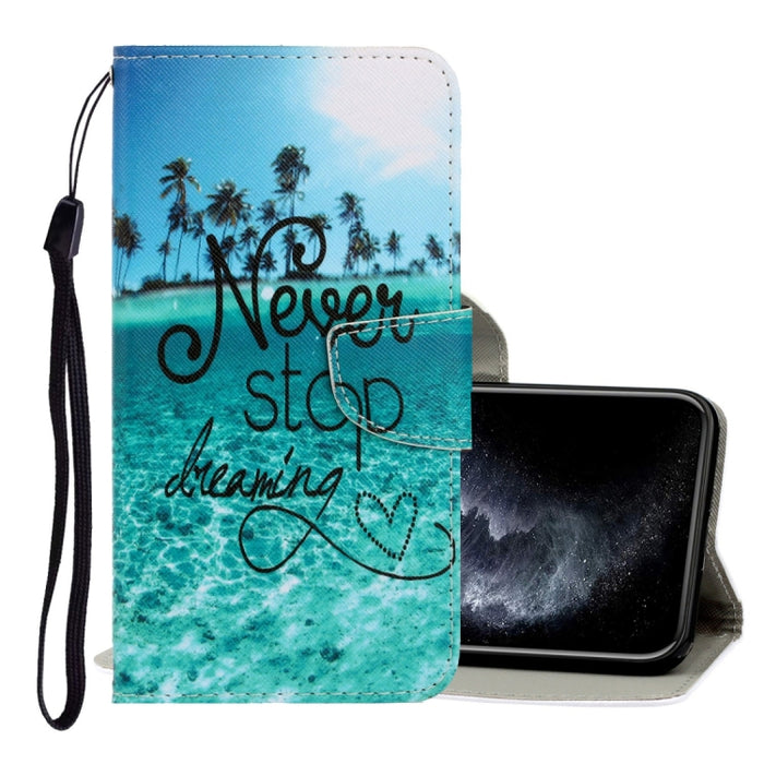 Estuche de cuero de PU con tapa horizontal de dibujo en color 3D con soporte y ranuras para tarjetas y billetera