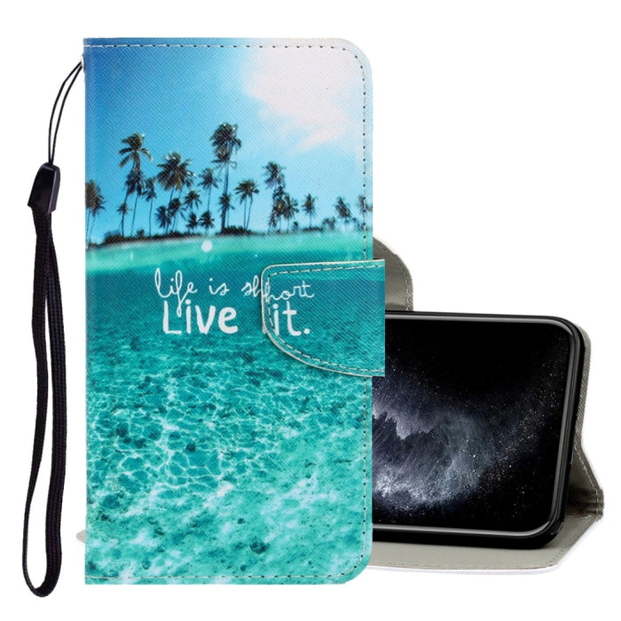 Estuche de cuero de PU con tapa horizontal de dibujo en color 3D con soporte y ranuras para tarjetas y billetera