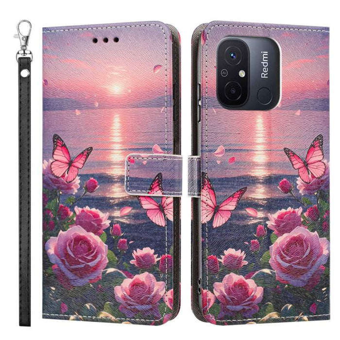 Funda para teléfono de piel vegana con estampado pintado y correa., For Poco C55, For Xiaomi Poco M7 4G 169mm