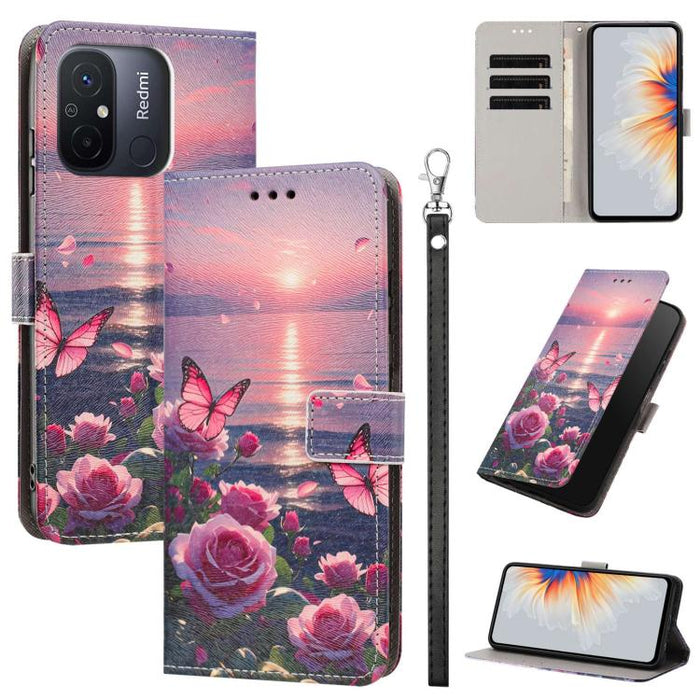 Funda para teléfono de piel vegana con estampado pintado y correa., For Poco C55, For Xiaomi Poco M7 4G 169mm
