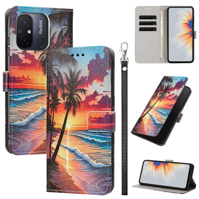 Funda para teléfono de piel vegana con estampado pintado y correa., For Poco C55, For Xiaomi Poco M7 4G 169mm
