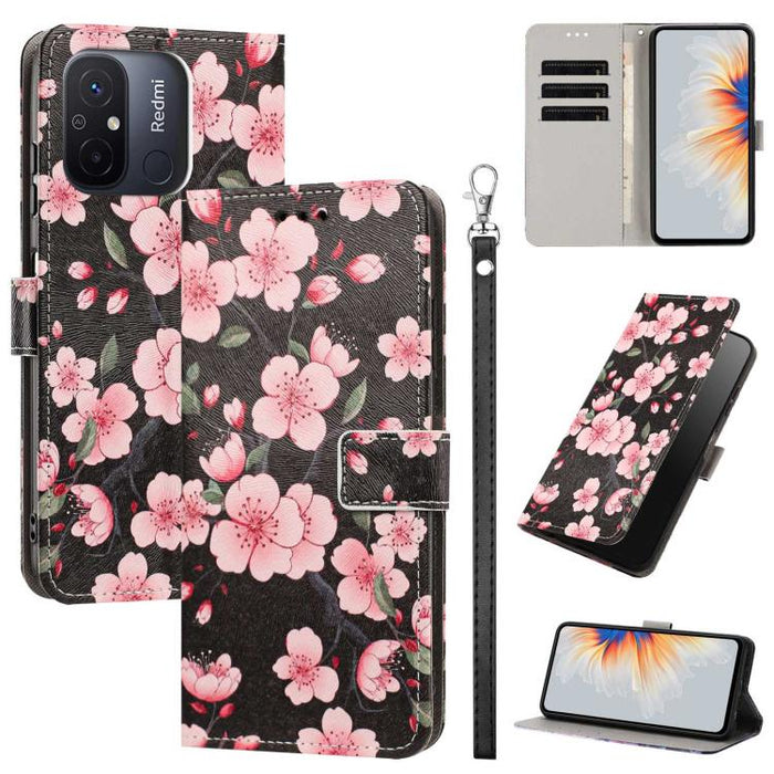 Funda para teléfono de piel vegana con estampado pintado y correa., For Poco C55, For Xiaomi Poco M7 4G 169mm