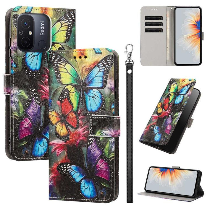 Funda para teléfono de piel vegana con estampado pintado y correa., For Poco C55, For Xiaomi Poco M7 4G 169mm