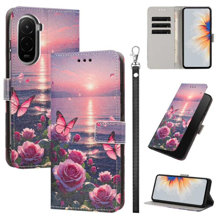 Funda para teléfono de piel vegana con estampado pintado y correa., For Poco C55, For Xiaomi Poco M7 4G 169mm