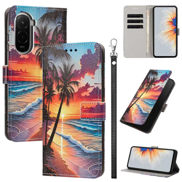 Funda para teléfono de piel vegana con estampado pintado y correa., For Poco C55, For Xiaomi Poco M7 4G 169mm