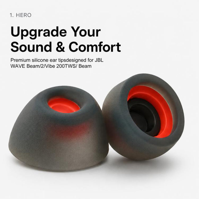 Kit de 3 pares de almohadillas de silicona de repuesto XDcase, tamaños S/M/L, cepillo de limpieza de color aleatorio, For JBL Vibe Beam 2 / Beam / 200TWS