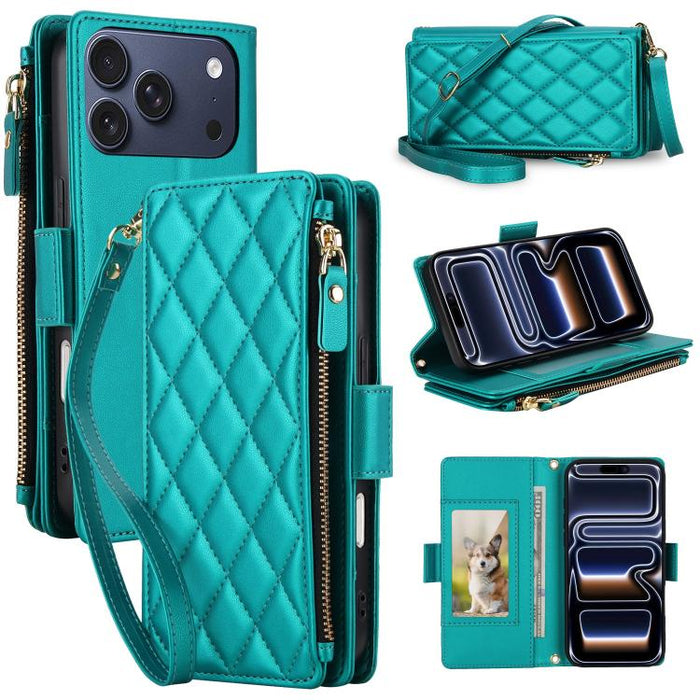 Bolso bandolera Diamond con 9 ranuras para tarjetas y cremallera, funda para teléfono de piel vegana., For iPhone 17 Pro Max, For iPhone 17 Pro, For iPhone 16 Pro Max, For iPhone 16 Pro, For iPhone 15 Pro Max, For iPhone 15 Pro, For iPhone 14 Pro      ...