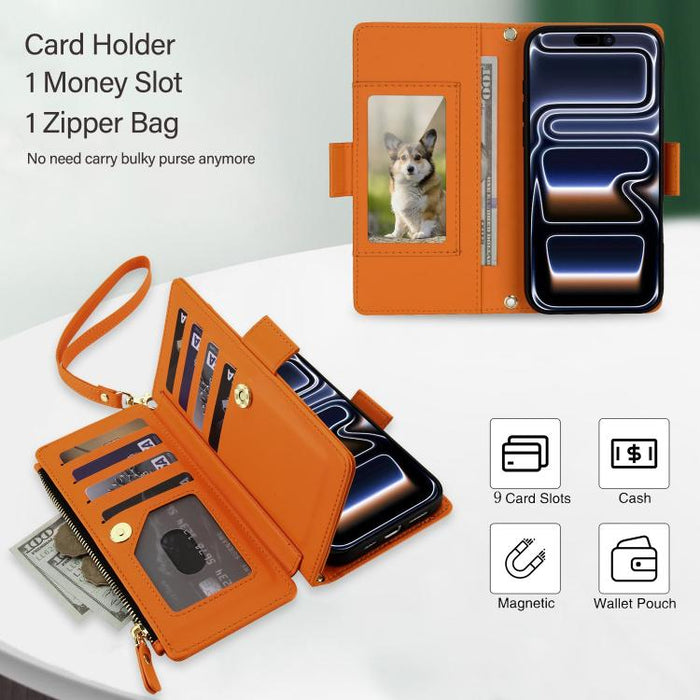 Bolso bandolera Diamond con 9 ranuras para tarjetas y cremallera, funda para teléfono de piel vegana., For iPhone 17 Pro Max, For iPhone 17 Pro, For iPhone 16 Pro Max, For iPhone 16 Pro, For iPhone 15 Pro Max, For iPhone 15 Pro, For iPhone 14 Pro      ...