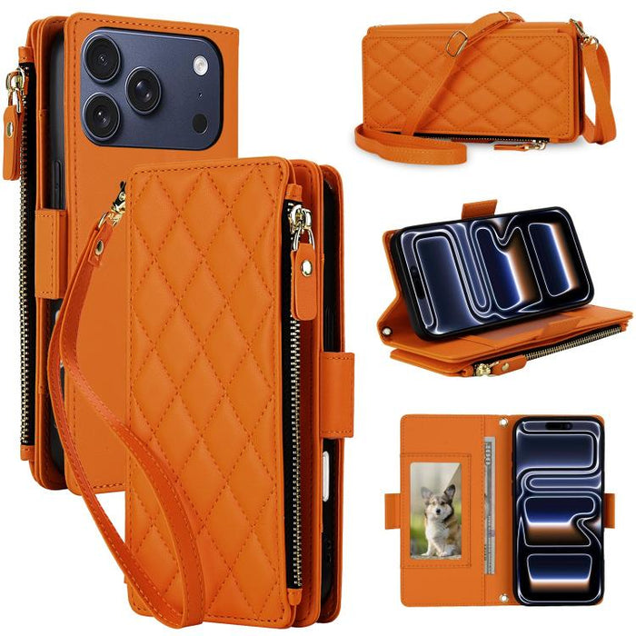Bolso bandolera Diamond con 9 ranuras para tarjetas y cremallera, funda para teléfono de piel vegana., For iPhone 17 Pro Max, For iPhone 17 Pro, For iPhone 16 Pro Max, For iPhone 16 Pro, For iPhone 15 Pro Max, For iPhone 15 Pro, For iPhone 14 Pro      ...
